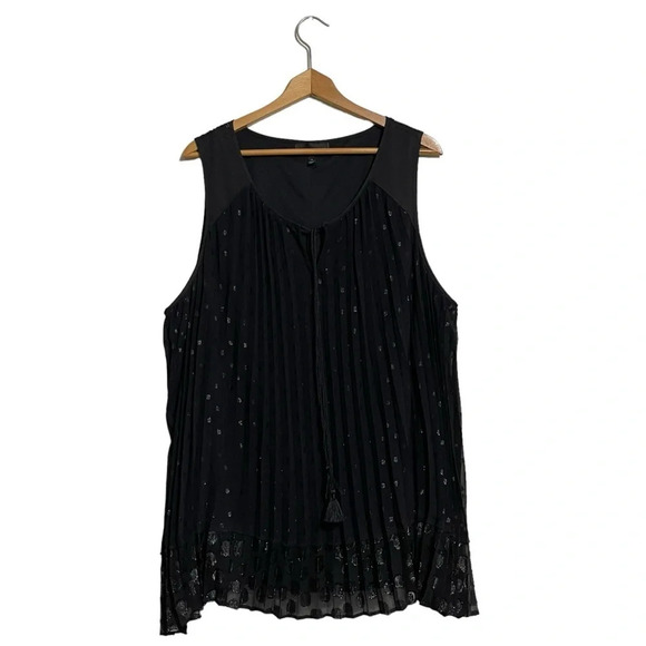 Lane Bryant Tunic Sleeveless Accordion Pleated Top Tassels Black Polka Dot 28 - Picture 1 of 3
